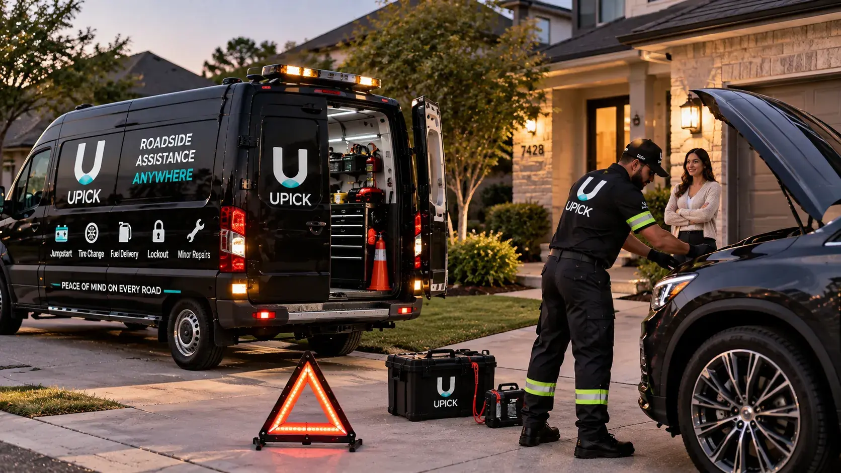 UPICK roadside technician assisting a customer at home
